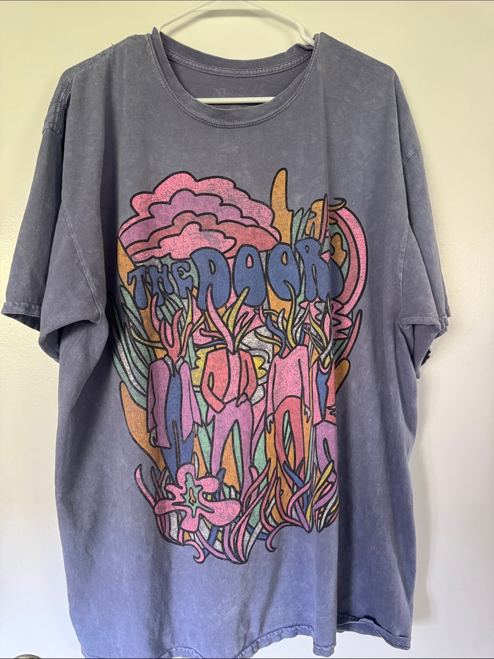 The Doors Psychedelic Band Tee - Mineral Wash Blue Purple Oversized Graphic